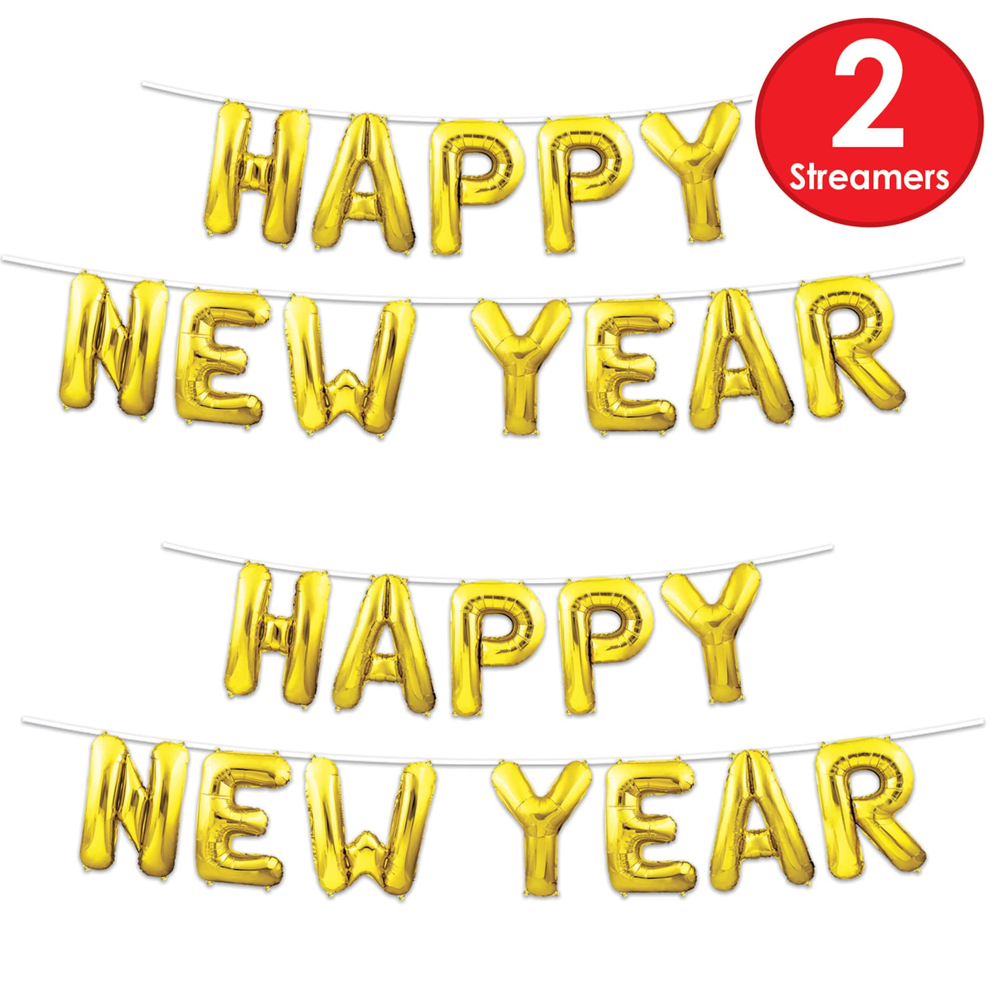 Beistle 12ft. Gold Happy New Year Balloon Streamers, 2ct.